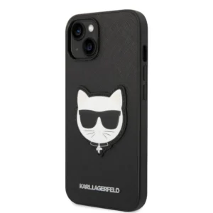 Karl Lagerfeld PU Saffiano Choupette Head zadný kryt pre iPhone 14 Plus – čierny
