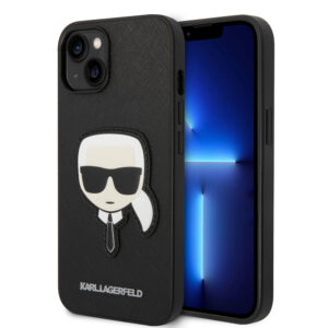 Karl Lagerfeld PU Saffiano Karl Head zadný kryt pre iPhone 14 Plus – čierny